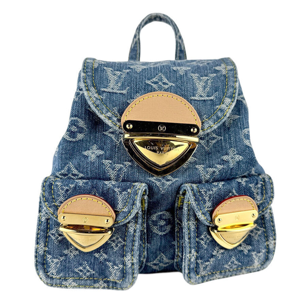 Louis Vuitton Backpack Rucksack Monogram Denim Venice Blue Gold